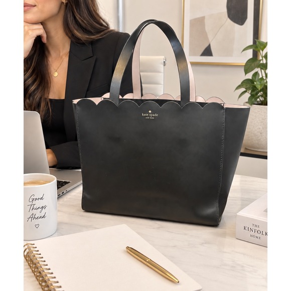 Kate Spade New York Handbags - Kate Spade New York Mina Magnolia Street Scalloped Tote Bag Black Pink Purse